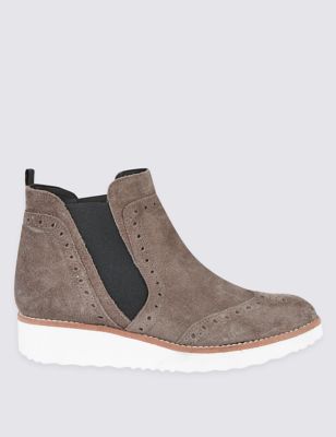 Suede Brogue Detail Ankle Boots